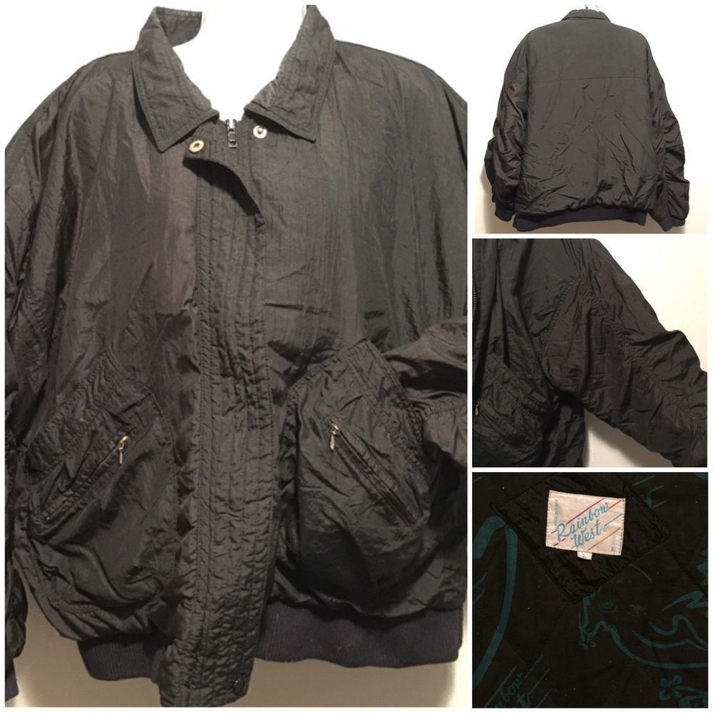 Vintage Rainbow West Black Puffer Jacket - Large